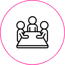 Pictogramme bureau avec des bonhommes autour